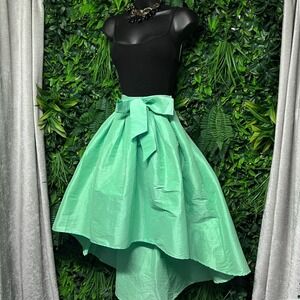 Cleo Apparel Skirt Womens Medium Green High Low Hem Bow Tie Waist Taffeta  3656